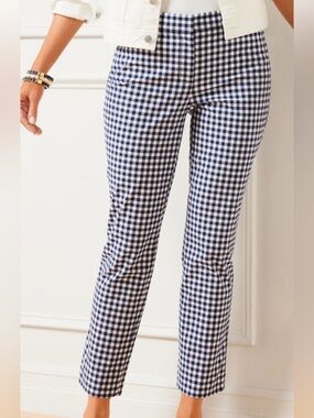 Talbots Navy and White Gingham Perfect Crop Pants sz 6 EUC